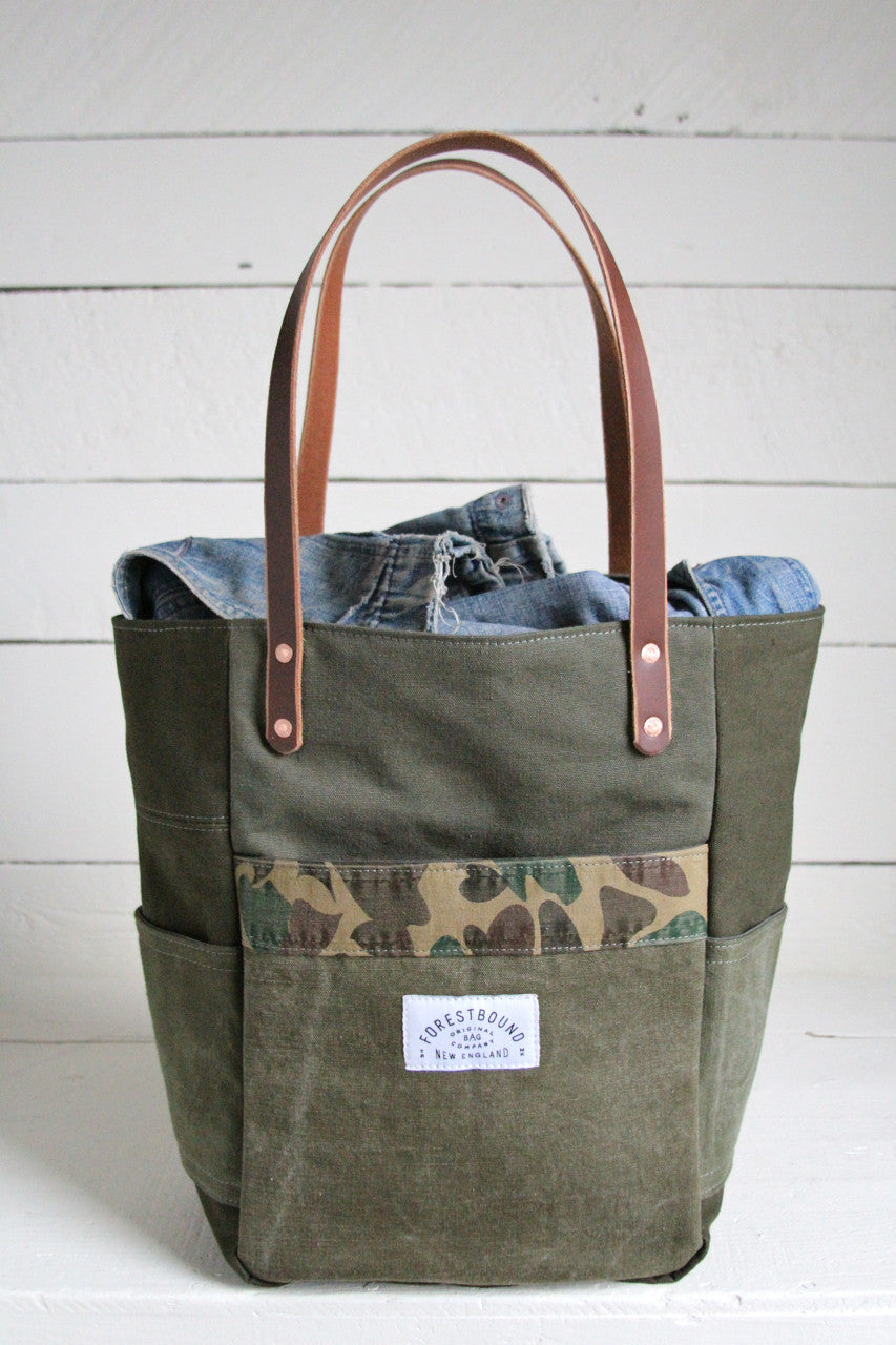 WWII era Canvas & Camo Pocket Tote Bag - FORESTBOUND