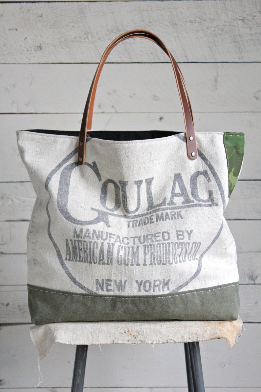 1940's era Patched Feed Sack Tote Bag - FORESTBOUND