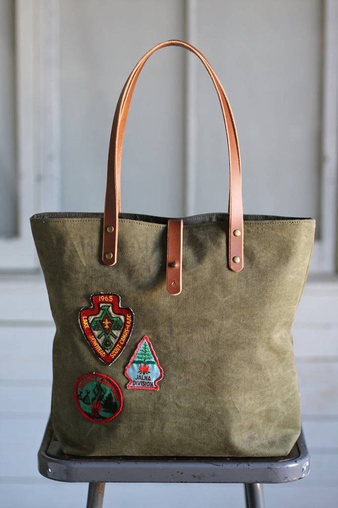 WWII era Canvas Tote Bag w/ Patches - FORESTBOUND