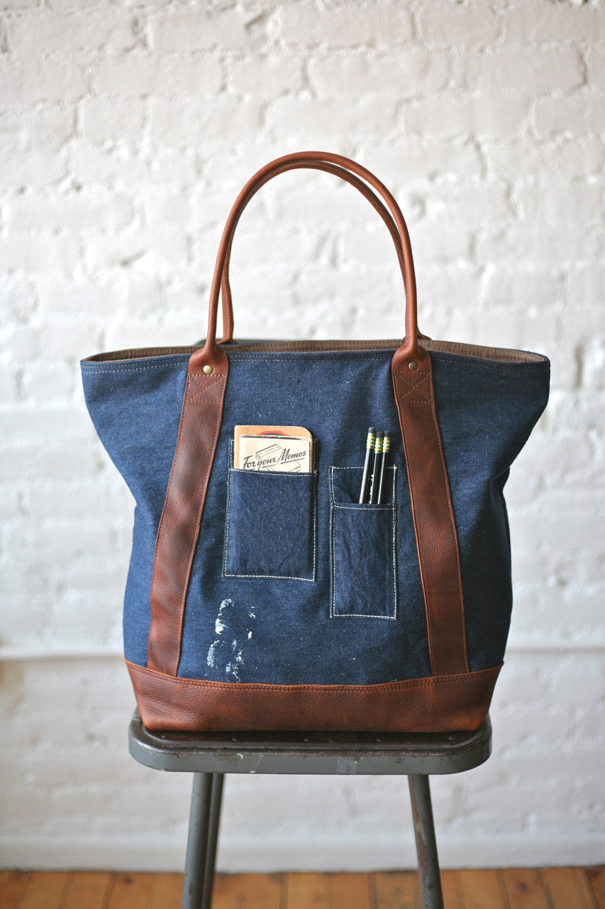 1940s era Denim & Leather Carryall - FORESTBOUND