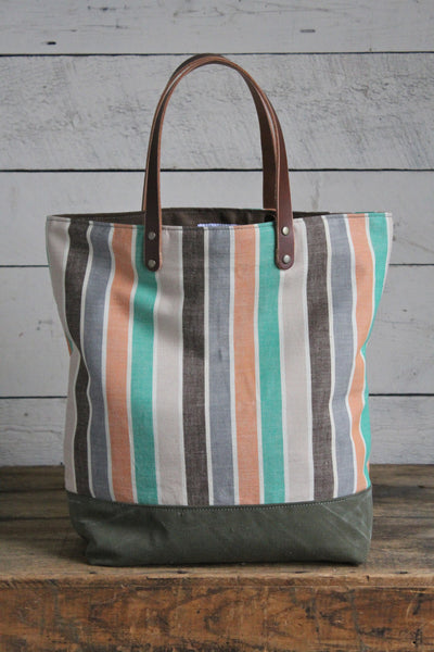 1950's era Striped Cotton Tote Bag - FORESTBOUND