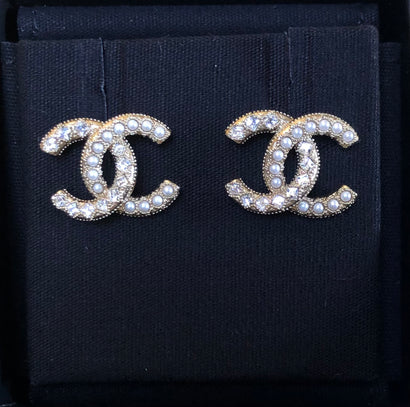 chanel pearl and crystal earrings