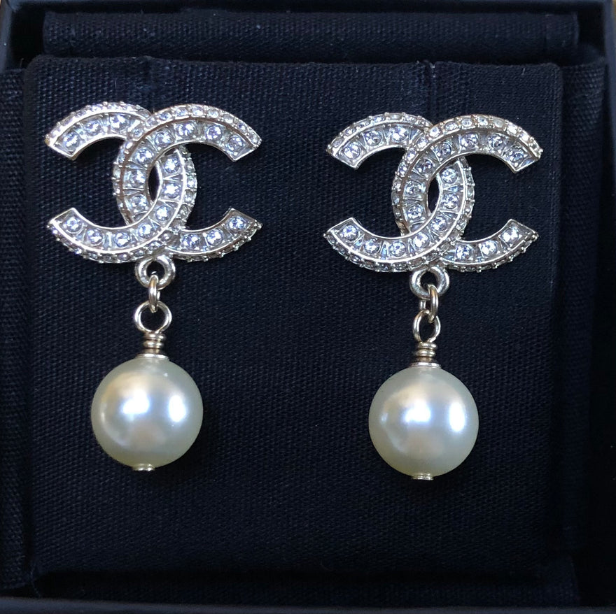 Chanel Silver Crystal CC Earrings  Blue Spinach  Aust