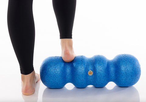 The heal fits perfectly into the Zone 3 contour of the Rollga foam roller as shown to help massage and get better blood flow into the achilles tendon to help with achilles tendinitis