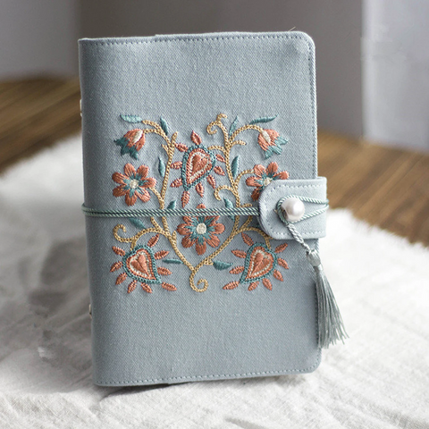 Ancient Style Light Blue Cloth Embroidery Journal