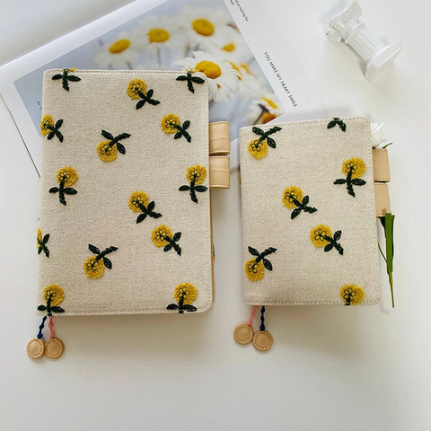 Daisy Embroidered Floral Notebook Cover Leather 