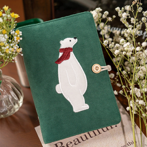 Dark Green Embroidered Polar Bear Notebook 