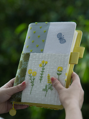 Embroidered Yellow Flower Stitch Fabric Journal