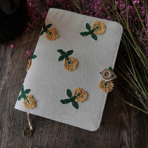 Handmade Flower Embroidery Fabric Journal Notebook