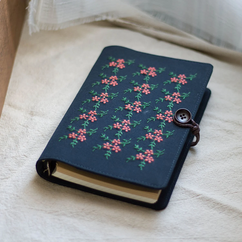 Dark Blue Flower Embroidery Notebook Journal A6 A5