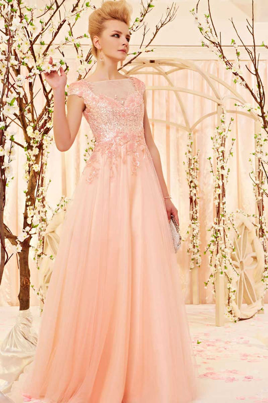 Sparkly Maxi Long Blush Pink Formal Gala Evening Dress