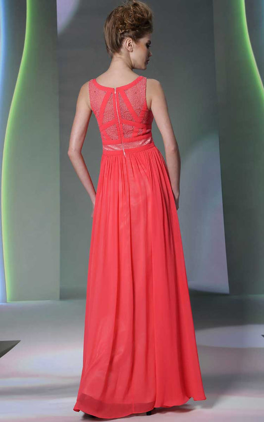 Coral Red Maxi Long Evening Formal Prom Dress