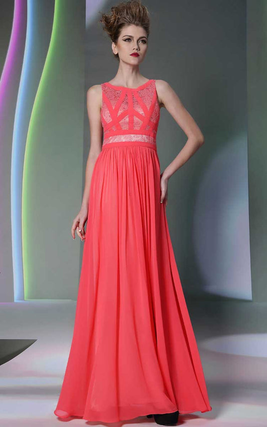 Coral Red Maxi Long Evening Formal Prom Dress