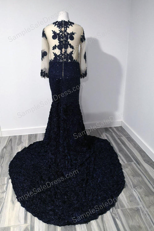 Black Lace Mermaid Prom Dress with long Sleeves