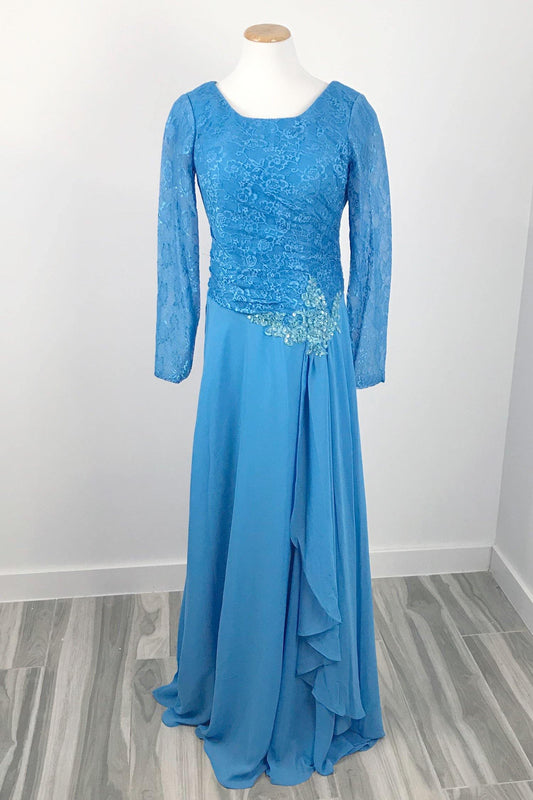 Modest Dark Blue Chiffon Formal Evening Dress XH1037