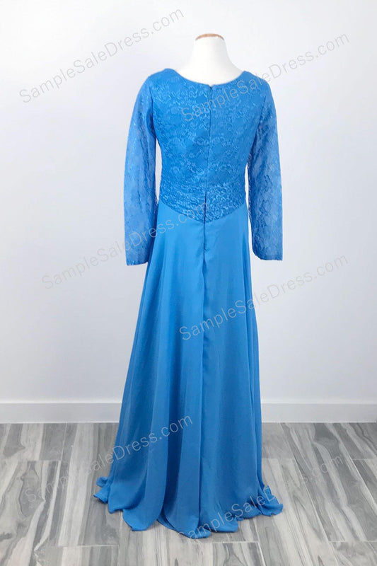 Modest Dark Blue Chiffon Formal Evening Dress XH1037