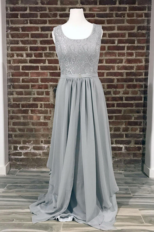 Long Chiffon Gray Sleeveless Formal Evening Gown