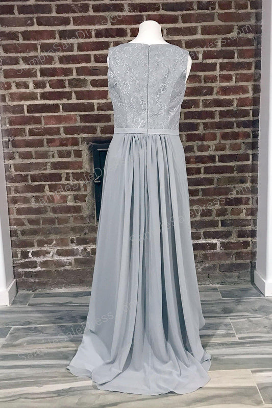 Long Chiffon Gray Sleeveless Formal Evening Gown