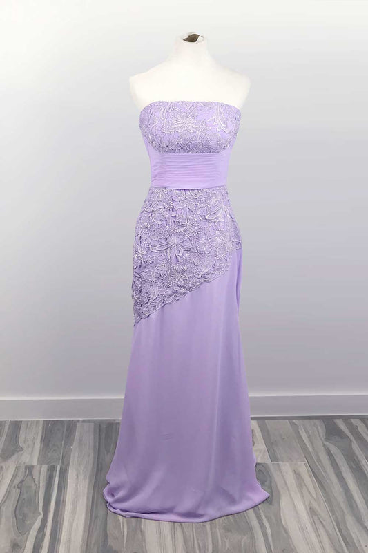 Strapless Lilac Purple Lace Formal Prom Evening Dress XH1030