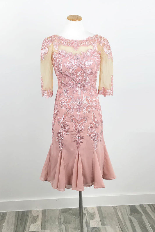 Pink Mother of Bride Groom Dress with Short Sleeves - Sample Sale Dress 