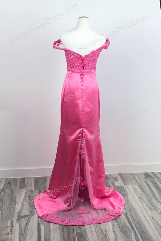 Pink Off the Shoulder Lace Sleek Prom Evening Dress XH1027