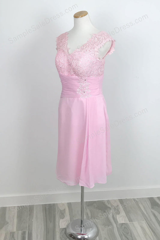 Pink Chiffon Lace Mother of Bride Dress XH1031 - Sample Sale Dress 