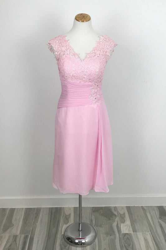 Pink Chiffon Lace Mother of Bride Dress XH1031 - Sample Sale Dress 