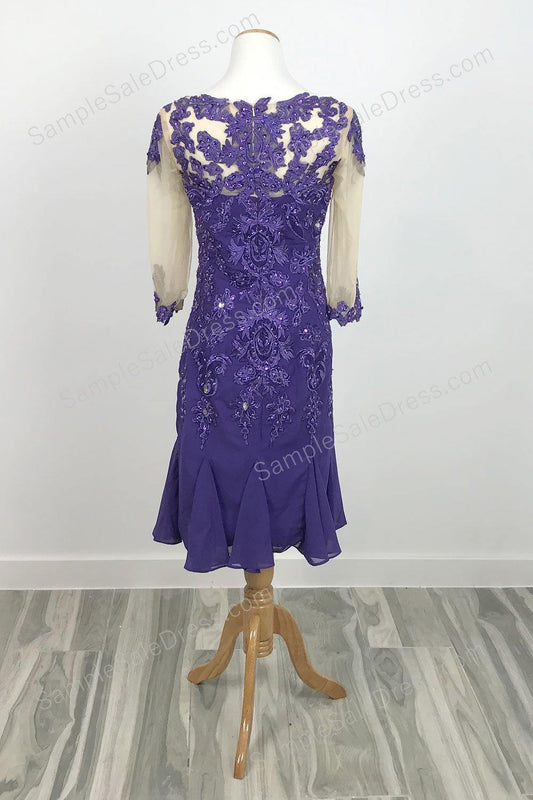 purple short lace mother of bride groom dress with sleeves