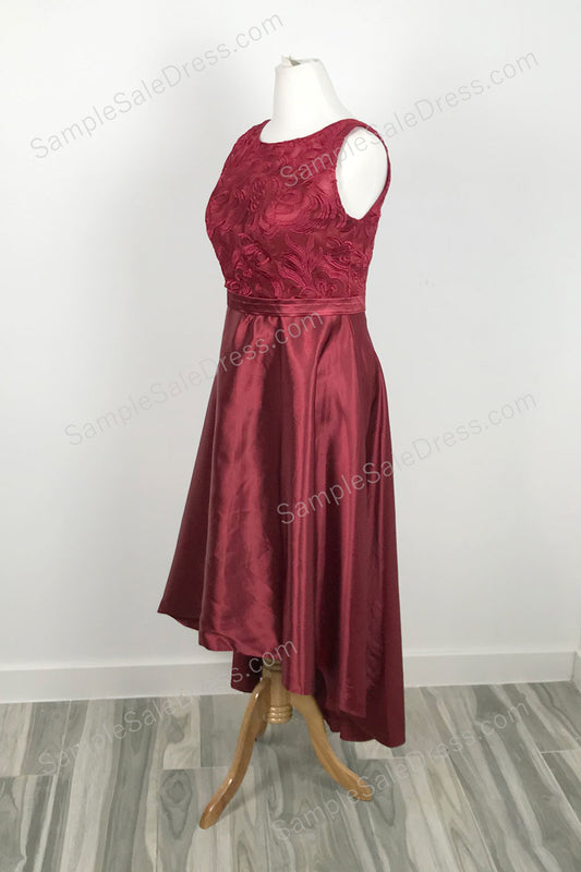 Red High Low Formal Evening Dress with Lace Top XH1038