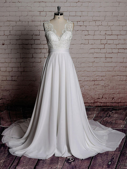 Vintage Boho Lace Chiffon Wedding Dress - Sample Sale Dress 