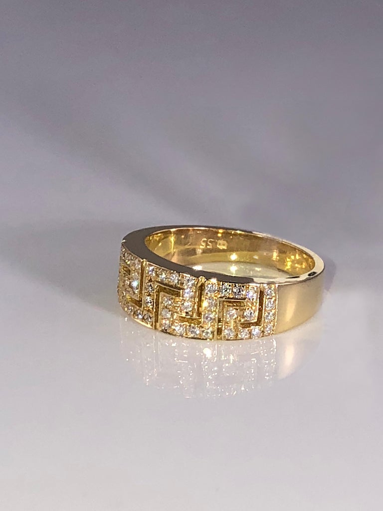 18 Karat Yellow Gold Diamond Ring with the Greek Key Design ...
