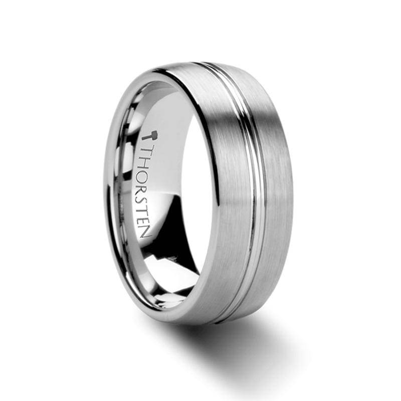 Boss Rounded Brushed Center Groove Tungsten Carbide Ring - Mens Rings