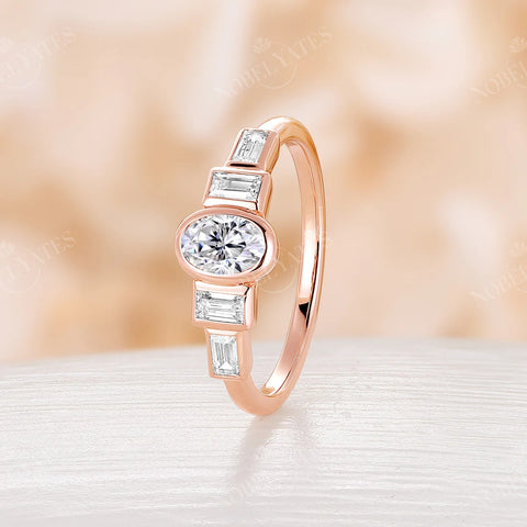 A rose gold engagement ring showcasing a unique, art deco-inspired design.