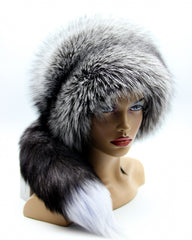 silver fox full fur russian hat