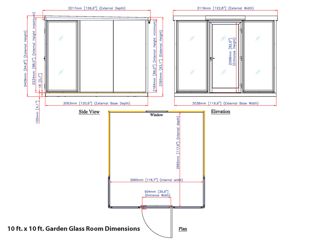10x10 garden glass room dimensions