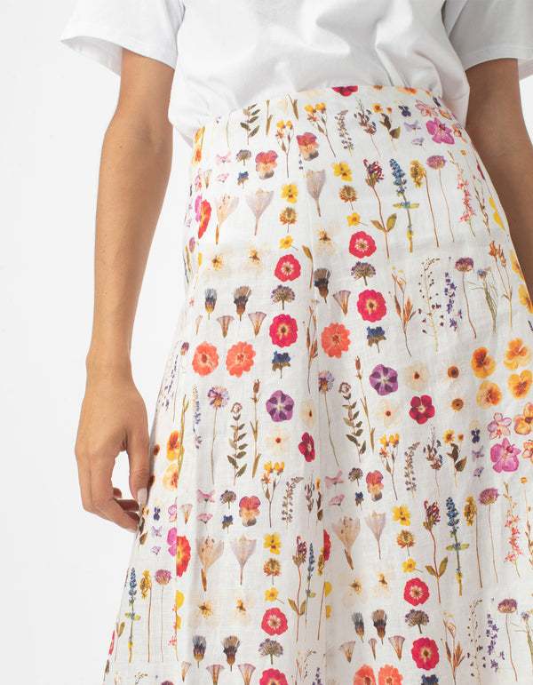 A Line Split Midi Skirt Pressed Floral