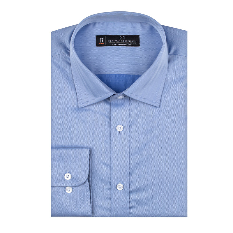 bonen blootstelling bank Blue Herringbone Slim Fit Wide Spread Collar Shirt – Combatant Gentlemen