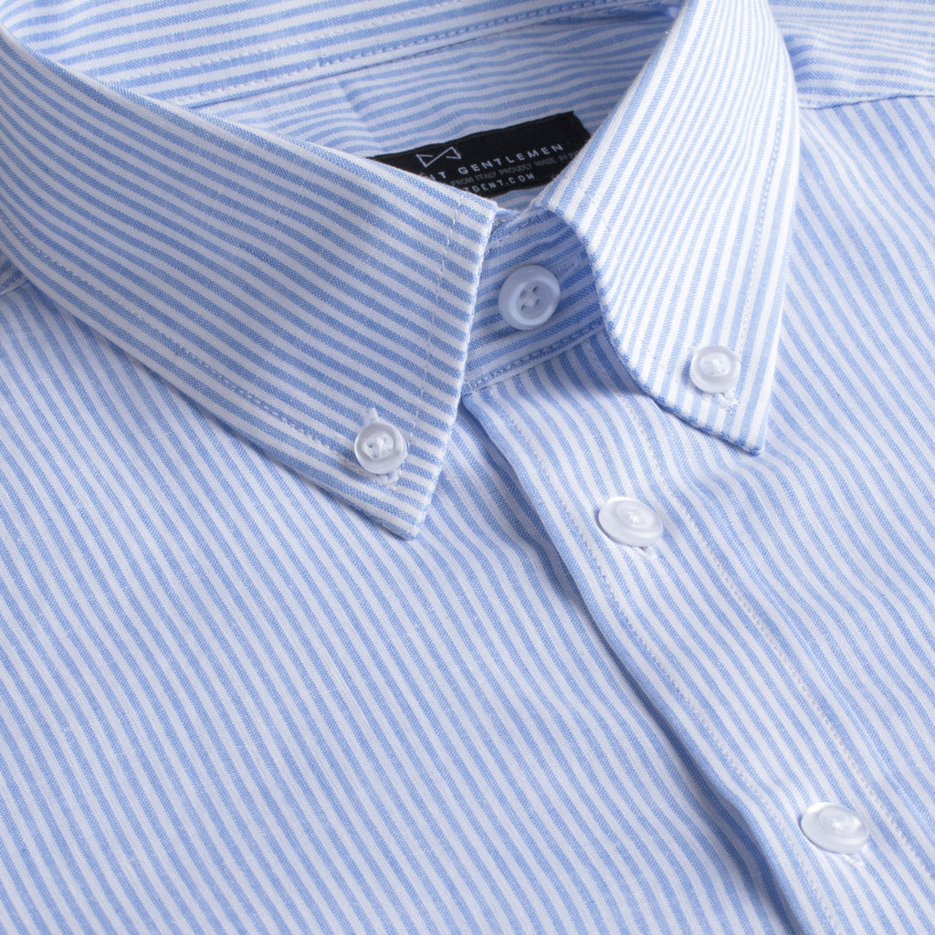 blue and white striped dress shirt