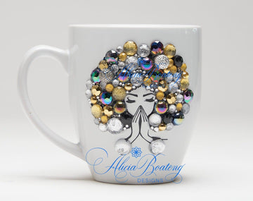AFRO Glam Collection (Felicia)  Gold / Silver / Black Empowering Women coffee tea cup bling cup