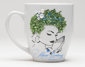 AFRO Glam Collection (Gloria) Green / Pearls Empowering Women coffee tea cup bling cup