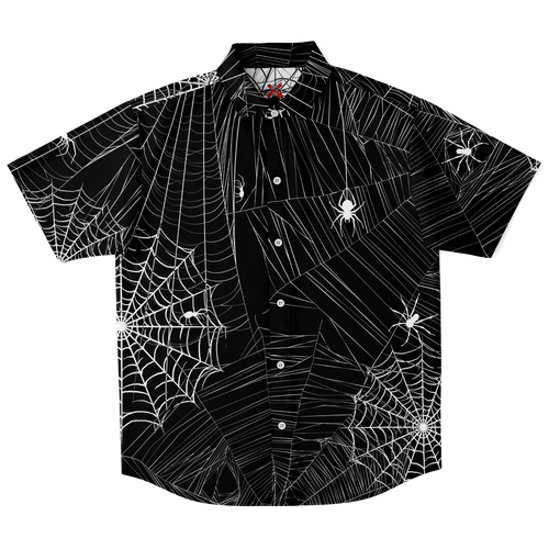 Spider Skull short sleeve button down shirt