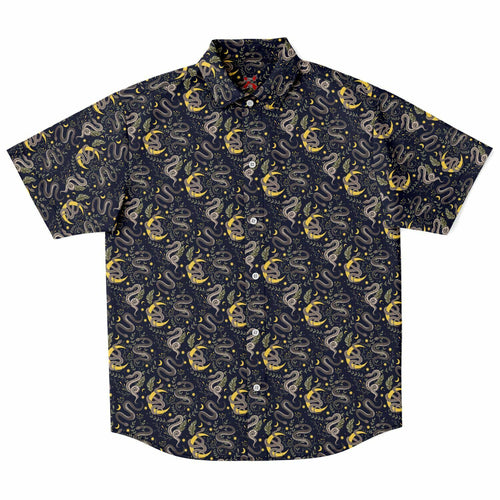 Snake and crescent short sleeve button-up shirt