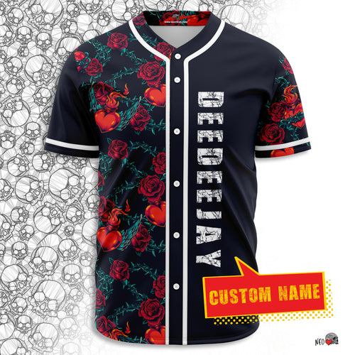 Fiery Hearts and Roses  baseball jersey - Custom Name