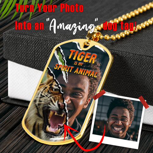 Tiger Inside Dog Tag Necklace , Personalized Photo