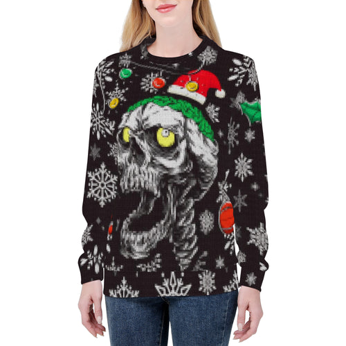 Merry Skulls Ugly Sweater Style Women's Sweatshirt