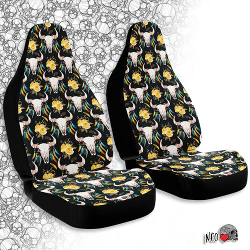 Boho Skull Yellow Roses Car Seat Covers