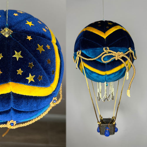 Velvet blue Hot air balloon - hanging decoration Handmade