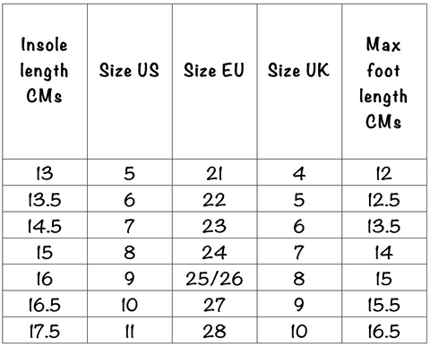 foot length cm to shoe size