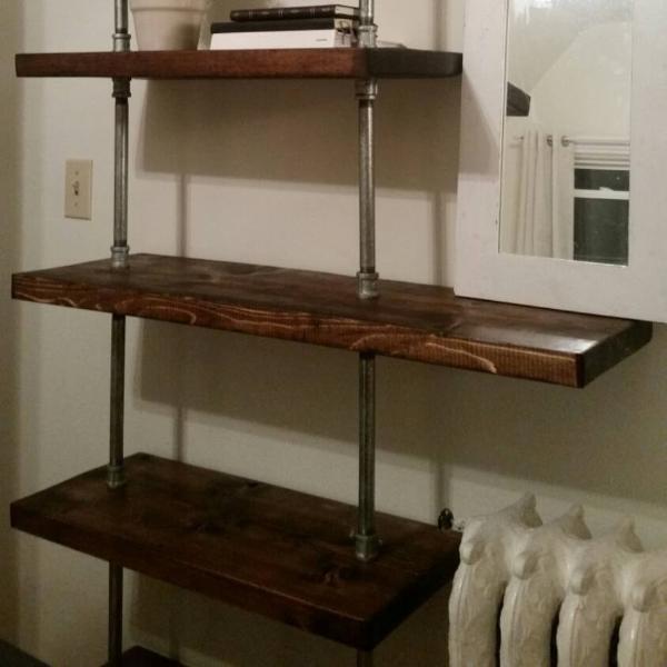 Rustic Industrial Pipe And Wood Shelving Unit Floor To Ceiling