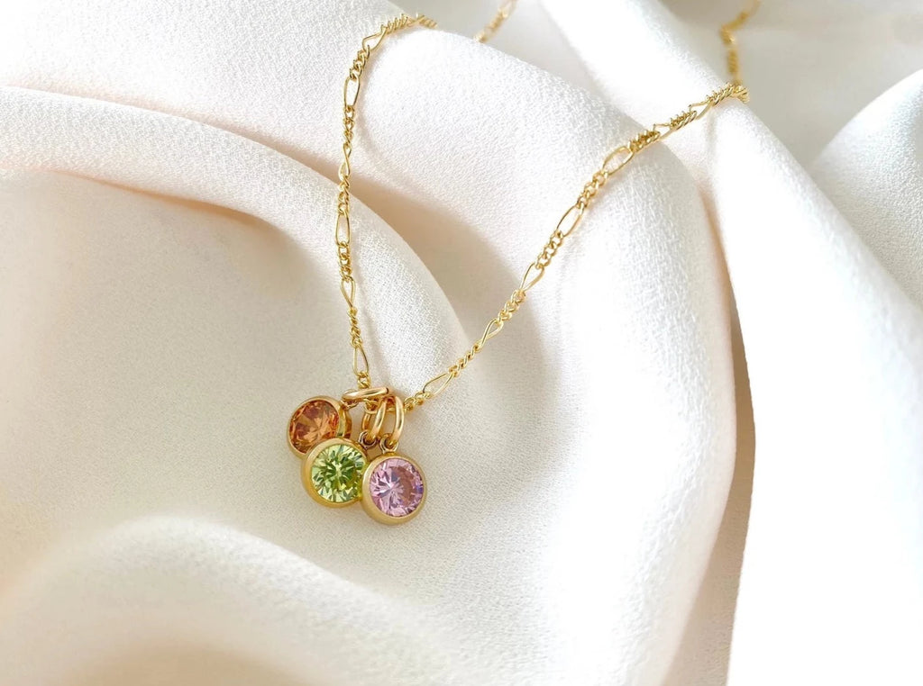 Dainty Birthstone Charm Necklace - Gold Filled - Dainty Coin
